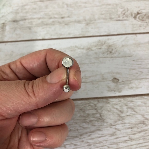 Ball Round Wrapped Simulated Opal White Gold Plated Belly Ring - Picture 1 of 3